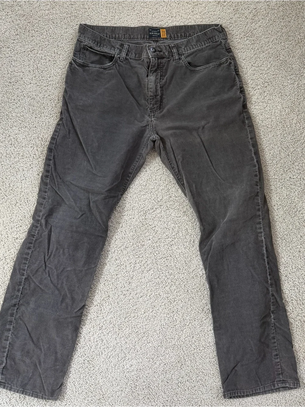 J. Crew Men's Slim Straight corduroy pants in Charcoal Gray 34/32